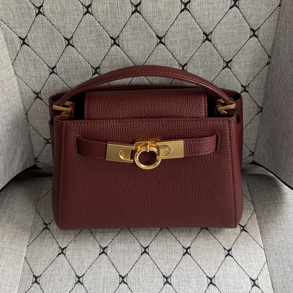 Burgundy Leather Handbag with Gold Hardware